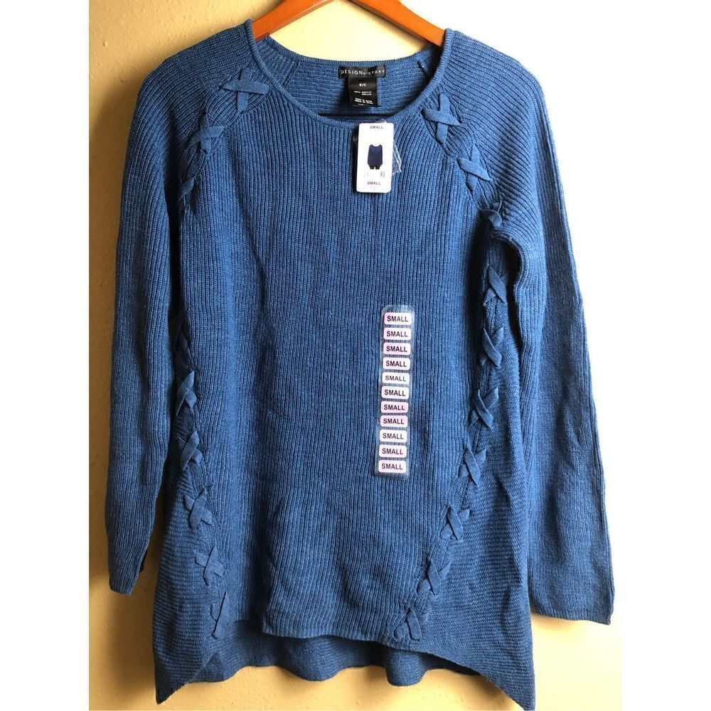 DESIGN HISTORY Women's Blue Sweater Laced Knitted NWT Size S